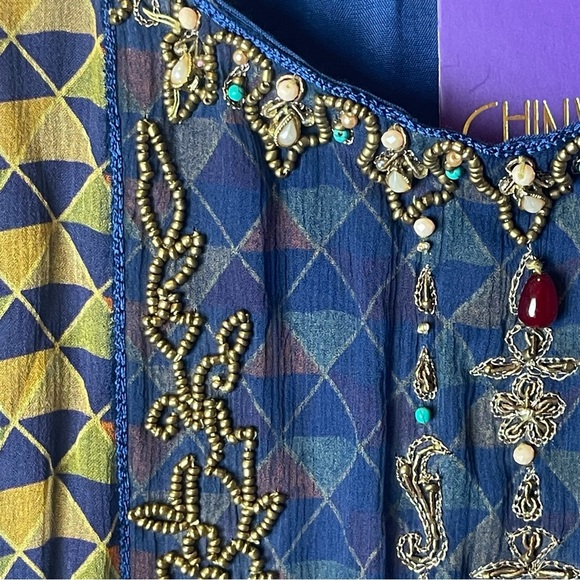 Chinyere Blue Mosaic Sheer Overlay Beaded Top - Picture 12 of 16